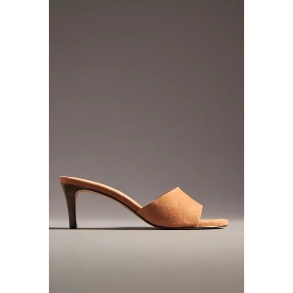 By Anthropologie Open-Toe Leather Kitten Heels Camel Beige 40/9 - Picture 2 of 2